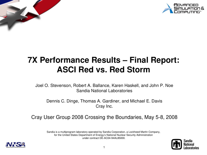 7x performance results final report asci red vs red storm