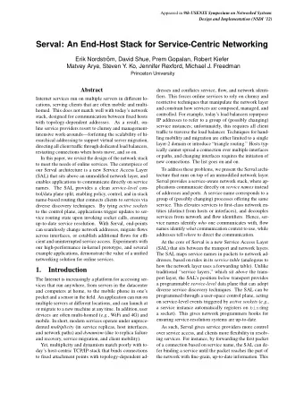 Serval: An End-Host Stack for Service-Centric Networking  Erik Nordstr  om, David Shue, Prem