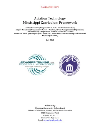 Aviation Technology  Mississippi Curriculum Framework Air Traffic Control (Program CIP: 49.0105