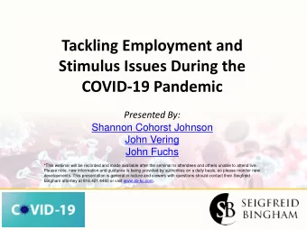 Tackling Employment and  Stimulus Issues During the  COVID-19 Pandemic  Presented By:  Shannon