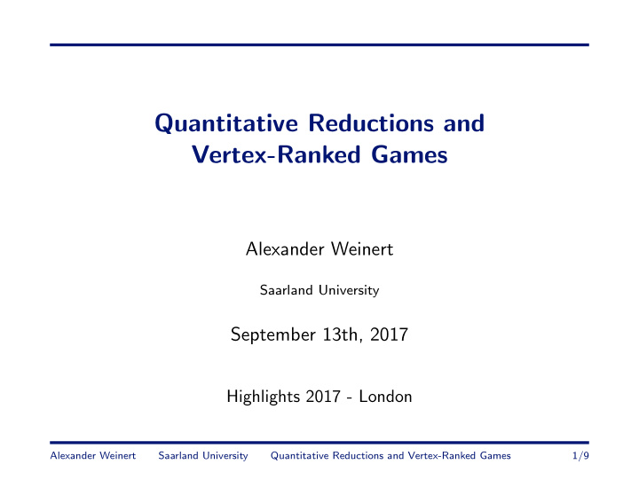 quantitative reductions and vertex ranked games