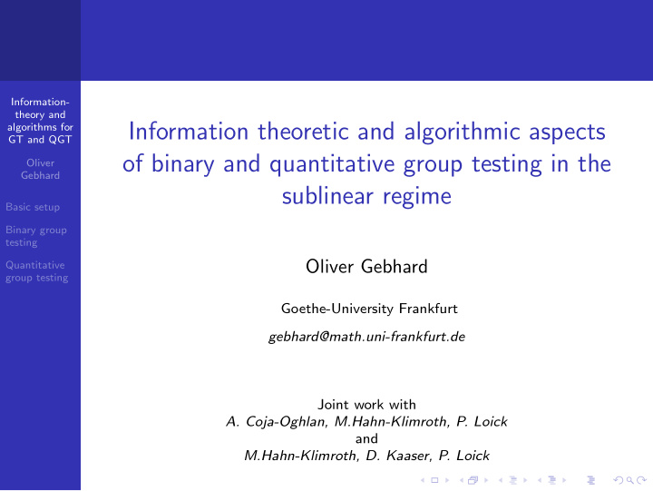 information theoretic and algorithmic aspects