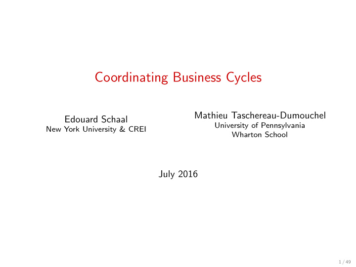 coordinating business cycles