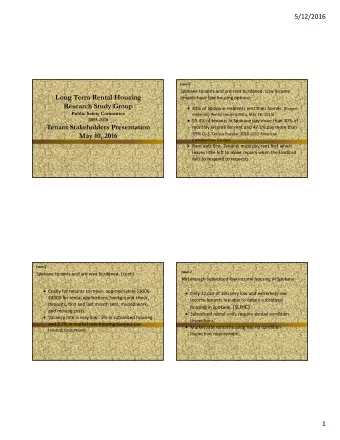 5/12/2016 Issue 1: Spokane tenants and are rent burdened. Low income tenants have few housing