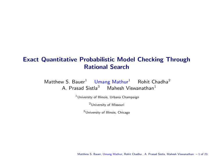 exact quantitative probabilistic model checking through