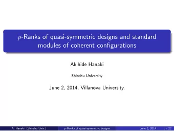p -Ranks of quasi-symmetric designs and standard  modules of coherent configurations  Akihide