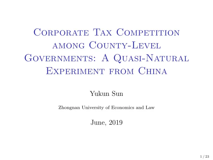 corporate tax competition among county level governments