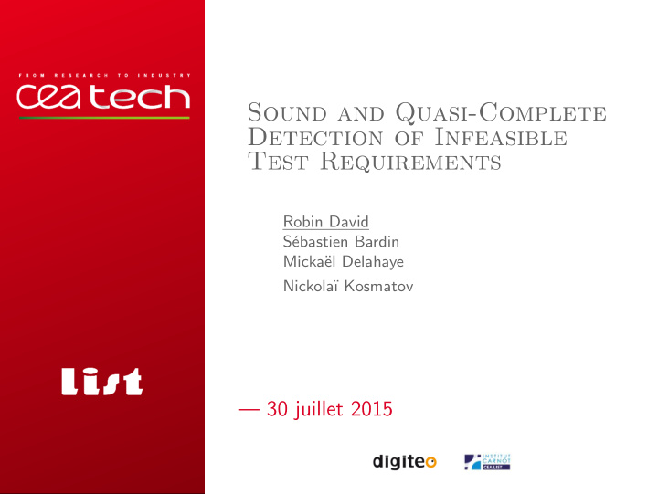 sound and quasi complete detection of infeasible test