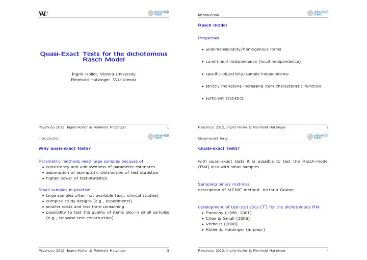 quasi exact tests for the dichotomous rasch model