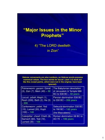 Major Issues in the Minor  Prophets  4) The LORD dwelleth  in Zion  Hebrew consonants