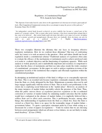 Draft Prepared for Law and Regulation  Conference in JNU Nov 2002 Regulation: A Constitutional