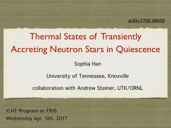 Thermal States of  Transiently Accreting Neutron Stars in Quiescence Sophia Han  University of