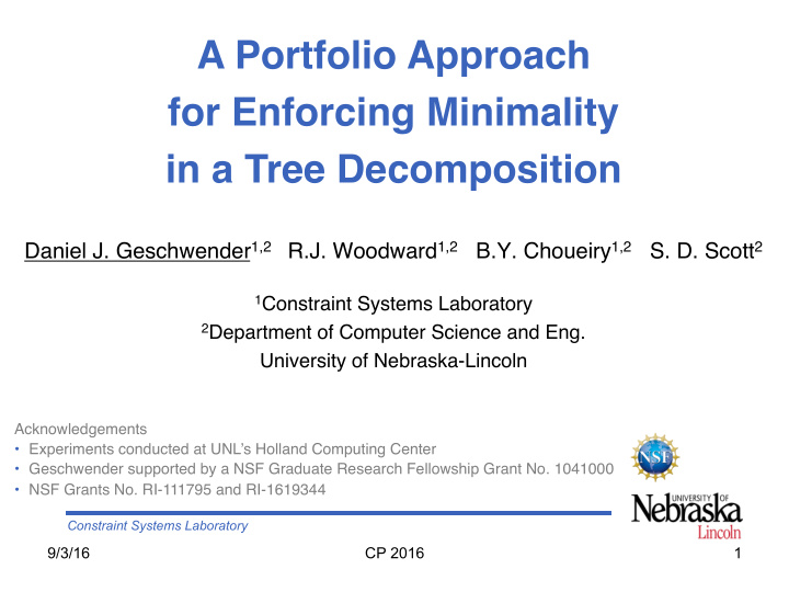 a portfolio approach for enforcing minimality in a tree