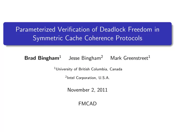 parameterized verification of deadlock freedom in