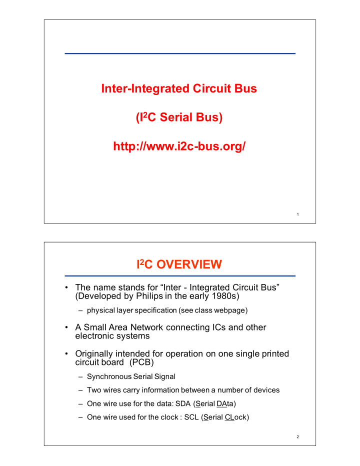 inter integrated circuit bus i 2 c serial bus http i2c