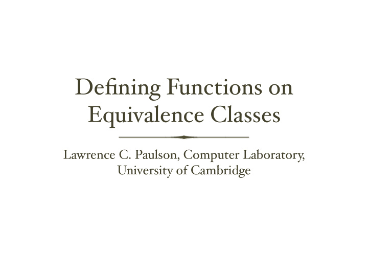 de fi ning functions on equivalence classes