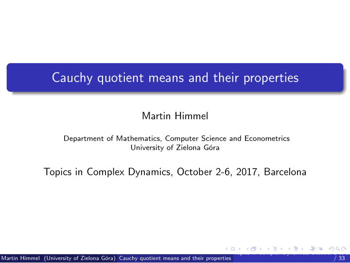cauchy quotient means and their properties