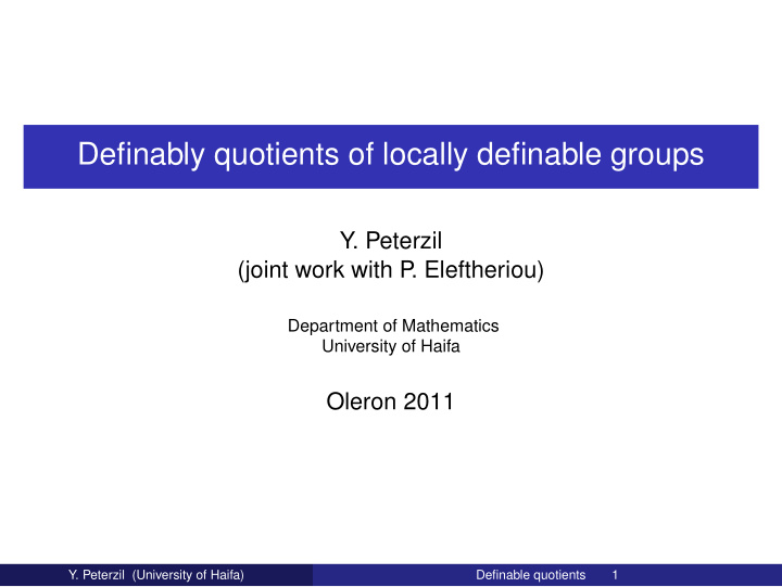 definably quotients of locally definable groups