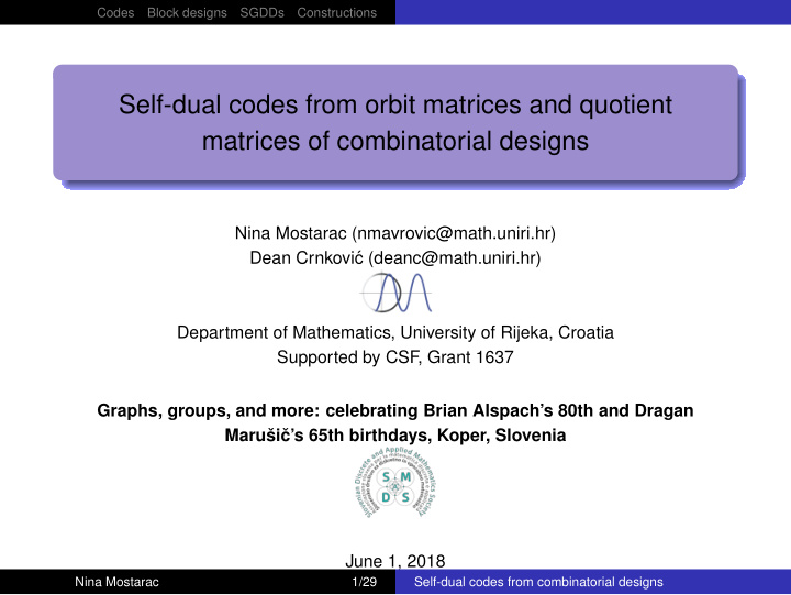self dual codes from orbit matrices and quotient matrices