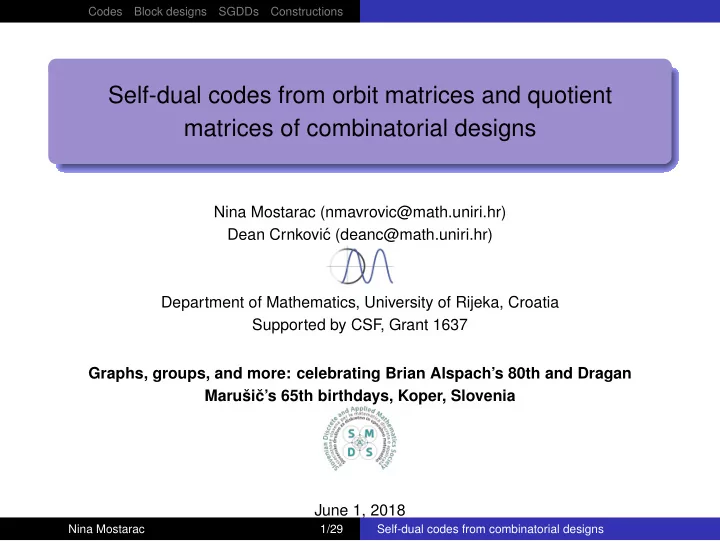 self dual codes from orbit matrices and quotient matrices