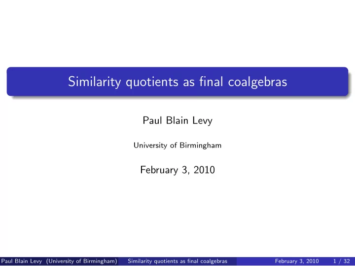 similarity quotients as final coalgebras