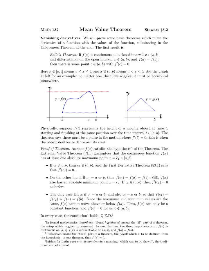 mean value theorem