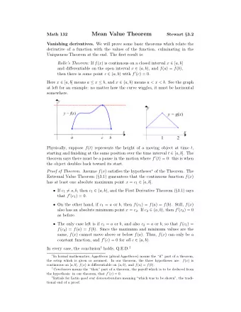 Mean Value Theorem  Math 132 Stewart  3.2 Vanishing derivatives. We will prove some basic