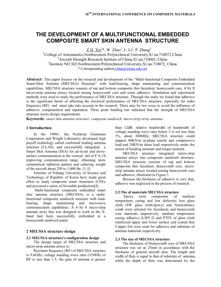 the development of a multifunctional embedded composite