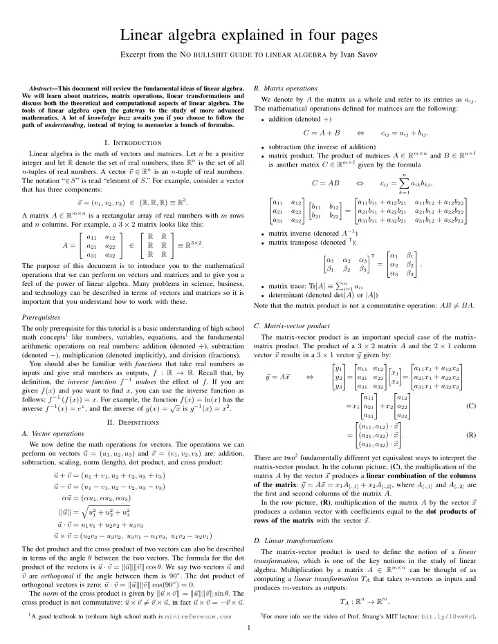 linear algebra explained in four pages