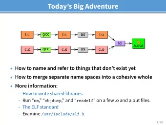 Todays Big Adventure  gcc  as  f.c  f.s  f.o  ld  a.out  gcc  c.c  c.s  as  c.o  How to name