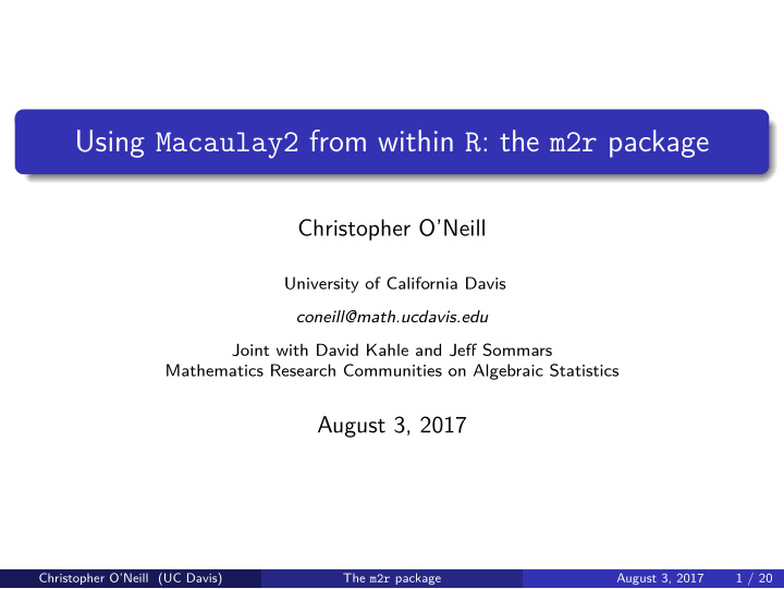using macaulay2 from within r the m2r package