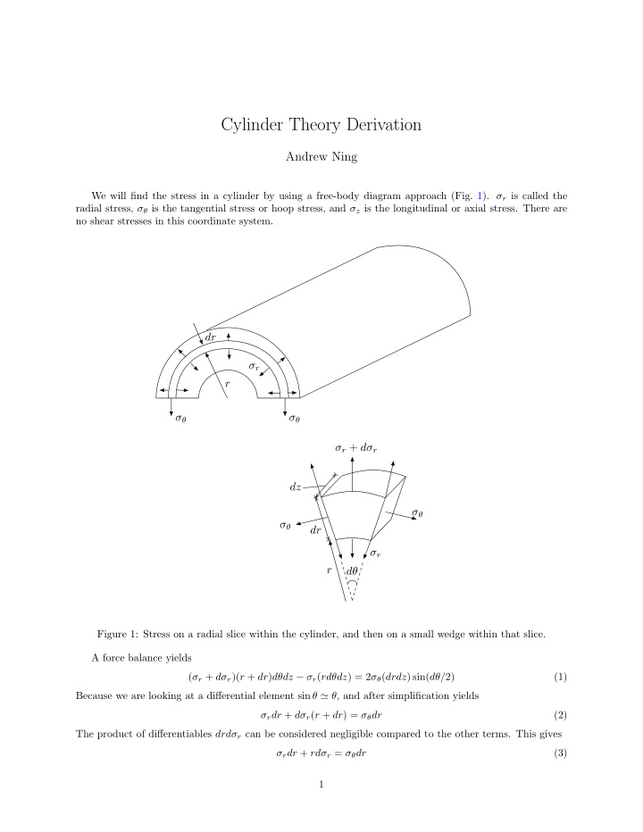 cylinder theory derivation
