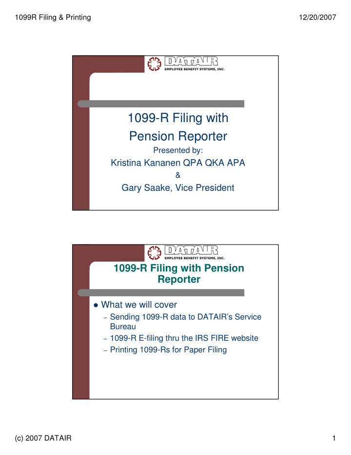 1099 r filing with pension reporter