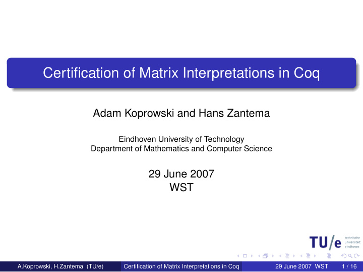 certification of matrix interpretations in coq