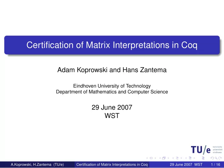 certification of matrix interpretations in coq