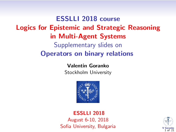 esslli 2018 course logics for epistemic and strategic