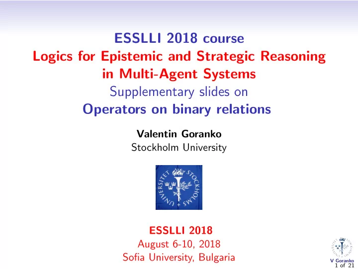 esslli 2018 course logics for epistemic and strategic