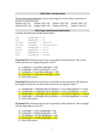 CSCE 2004 - Practice Final  Practice final exam questions: You are encouraged to work on these