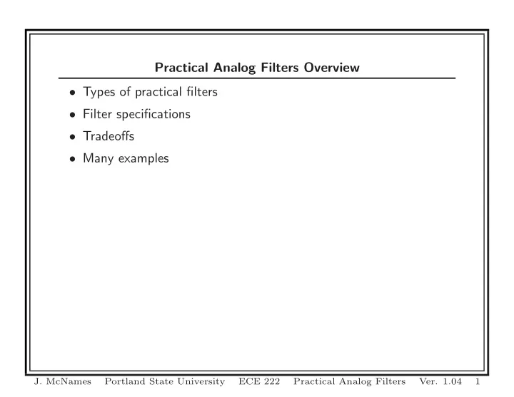 practical analog filters overview types of practical