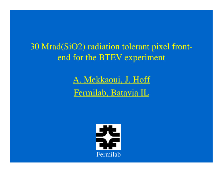 30 mrad sio2 radiation tolerant pixel front end for the