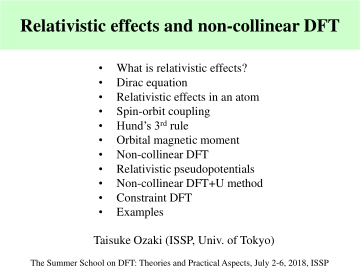 relativistic effects and non collinear dft