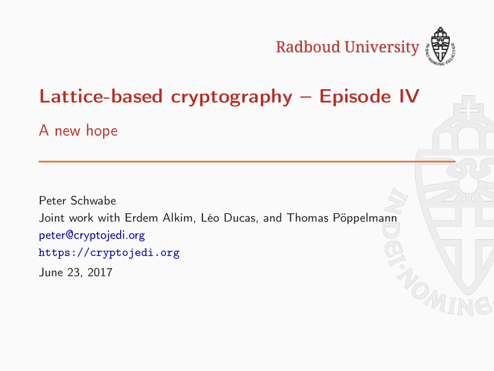 lattice based cryptography episode iv