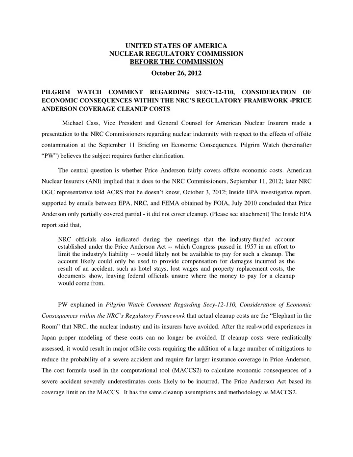 united states of america nuclear regulatory commission