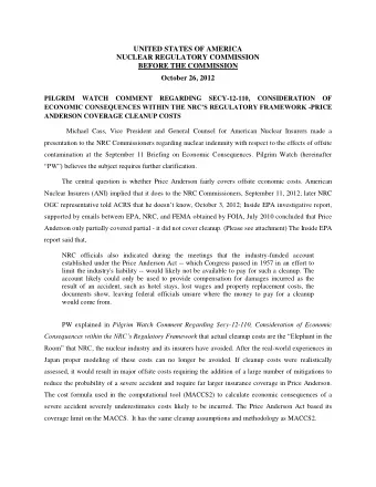 UNITED STATES OF AMERICA  NUCLEAR REGULATORY COMMISSION  BEFORE THE COMMISSION  October 26, 2012