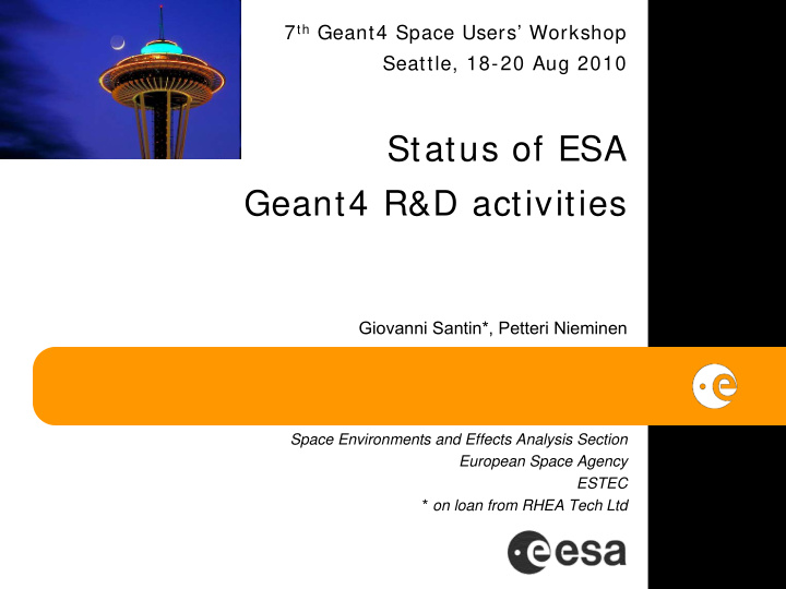 status of esa geant4 r d activities