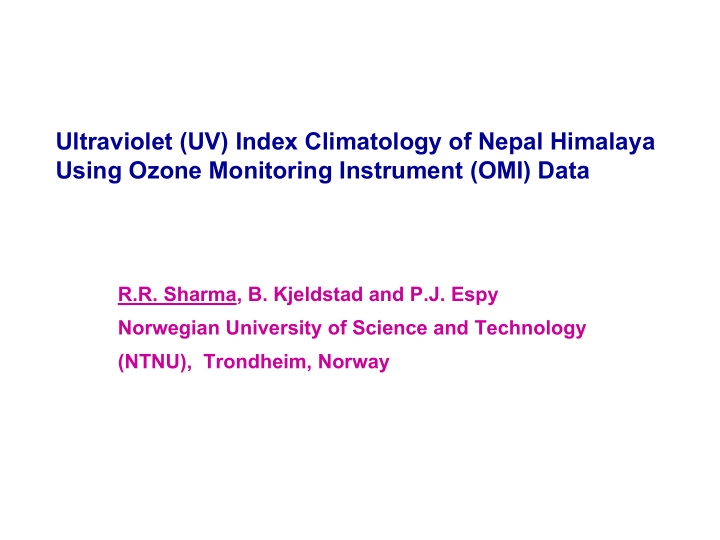 ultraviolet uv index climatology of nepal himalaya using