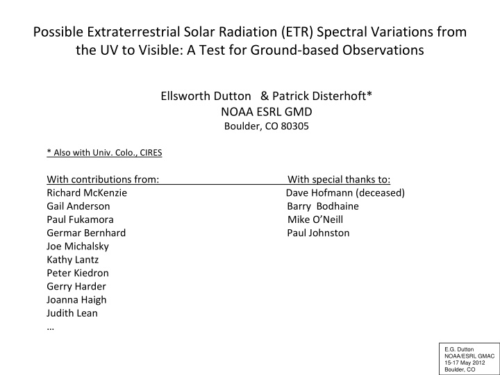 possible extraterrestrial solar radiation etr spectral
