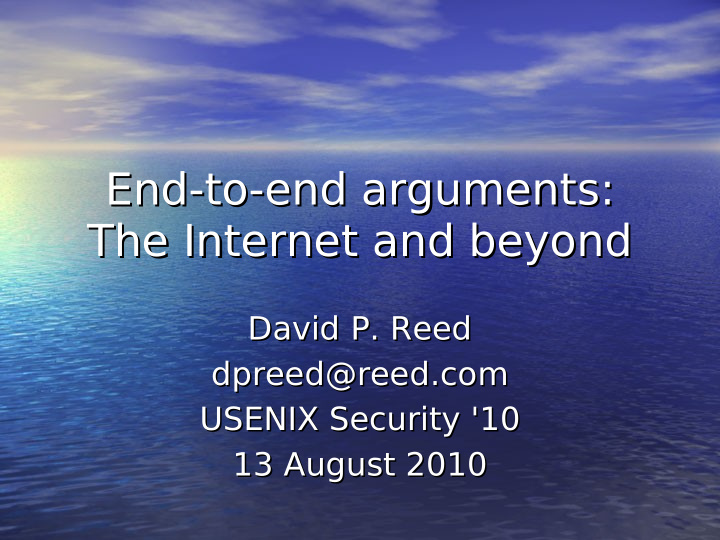 end to end arguments end to end arguments the internet