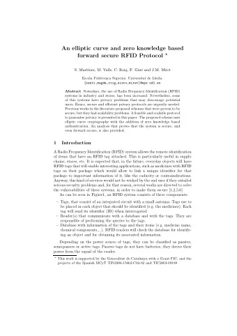 An elliptic curve and zero knowledge based forward secure RFID Protocol   S. Mart  nez, M.
