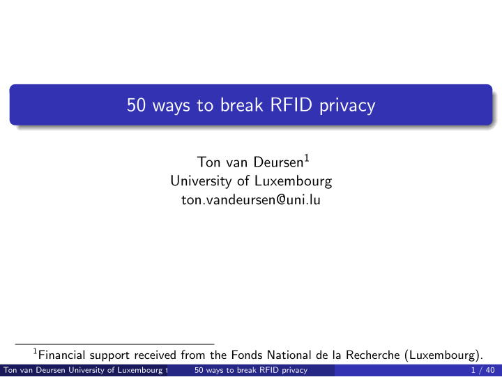 50 ways to break rfid privacy